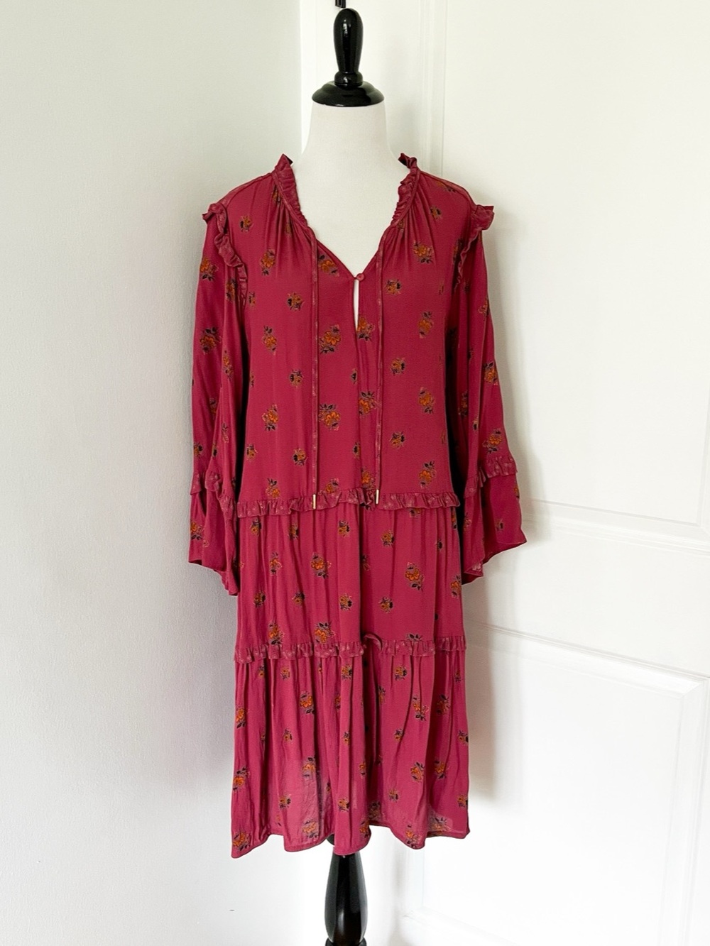 NOA NOA Floral Mini Dress in Burgundy Size 46 Like New